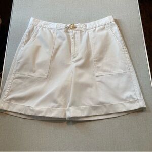 Chaps Women’s, size 10, 100% cotton, white cuffed shorts.